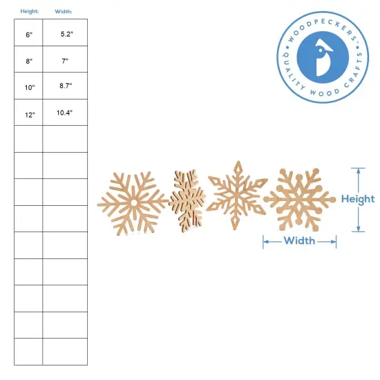 Set of 4 Christmas Wood Snowflake Cutouts, From 6"- 12", | Woodpeckers {4}