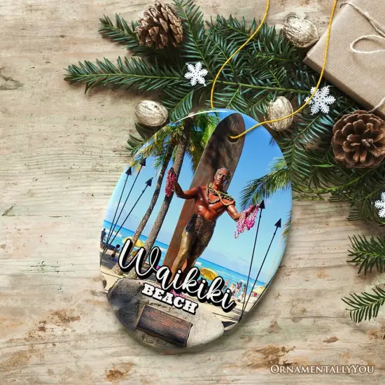 Waikiki Beach Hawaiian Paradise Ornament, Pacific Island Cultural Christmas Gift and Souvenir {6}