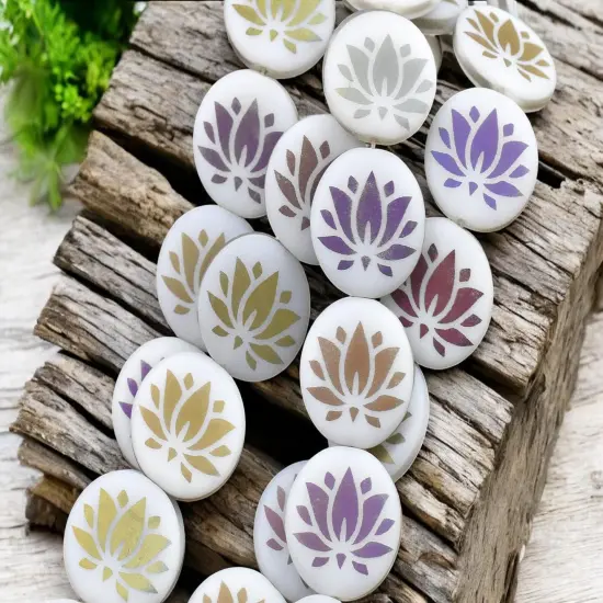 *8* 16mm Matte White Sliperit Laser Tattoo Lotus Flower Coin Beads {3}