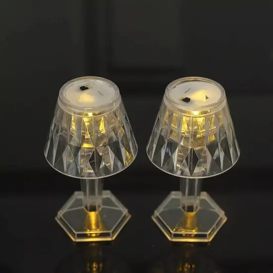 6 Clear 4.5 in Acrylic Crystal TABLE LAMPS Battery Operated LED Lights Party {4}