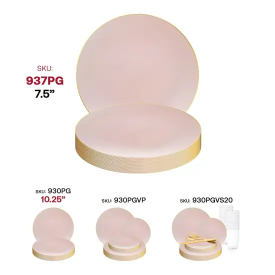 Pink with Gold Rim Organic Round Disposable Plastic Appetizer/Salad Plates - 7.5" (120 Plates) {6}