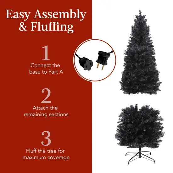 Best Choice Products 4.5ft Pre-Lit Black Artificial Christmas Tree, Holiday Pencil Tree w/ 100 Incandescent Lights, Base {5}