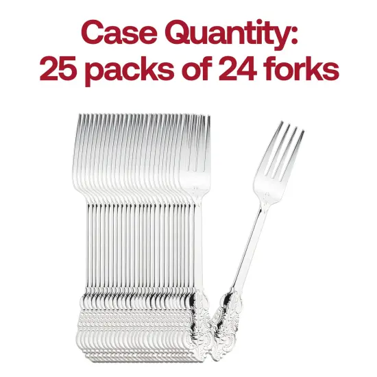 Shiny Baroque Silver Plastic Forks (600 Forks) {5}