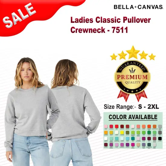 Bella + Canvas&reg; Ladies Classic Pullover Crewneck, Soft Cotton Fleece Sweatshirt Black {2}
