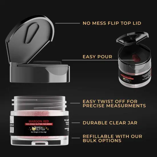 Brew Glitter - Maroon Edible Drink Glitter (4g, x1 Flip-Cap Jar) for Beer, Cocktails and Beverages {5}