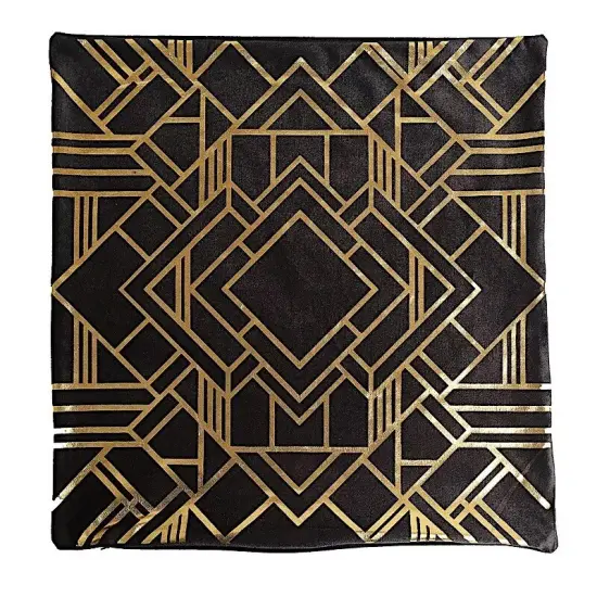 4 Velvet 18x18" Black Square Throw PILLOW COVERS Gold Geometric Print Party Home {1}