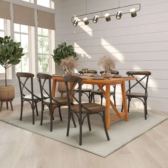 Merrick Lane Tucker Series Industrial Style Black Metal X-Back Dining Chair with Fruitwood Finished Seat and Back {3}