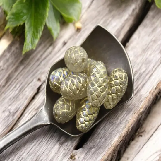 *10* 13x8mm Gold Washed Crystal AB Pine Cone Beads {2}