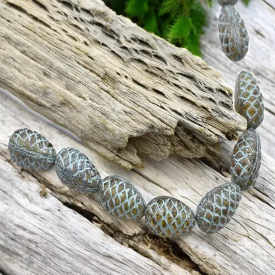 *10* 13x8mm Turquoise Washed Amber Pine Cone Beads {2}
