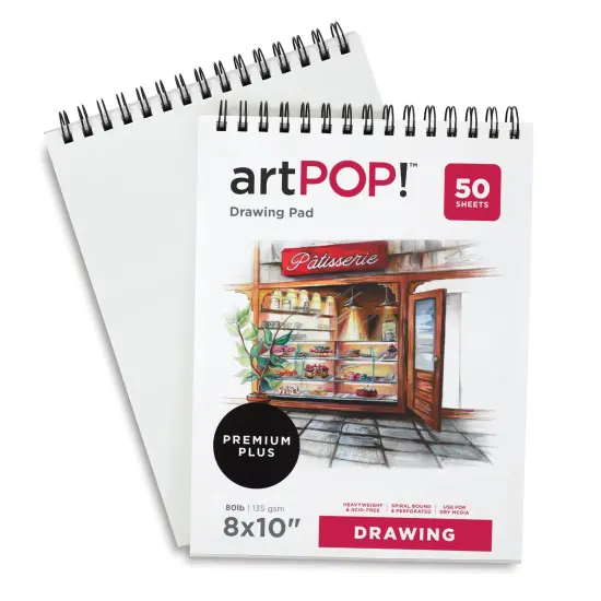 artPOP! Drawing Paper Pads, 2-Pack, 8" x 10", 50 Sheets Each, 80 lb (135gsm), Acid Free Sketchbook for Dry Media, Top Wirebound Sketchpad for Colored Pencil, Sketching, Graphite, Charcoal, Pastels {3}