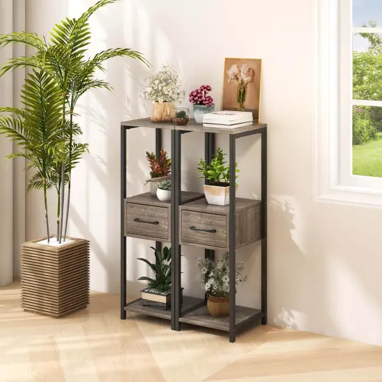 Costway 1/2 Pack 3 Tier Tall Metal Plant Stand Indoor Plant Table with Drawer Anti-tipping Devices {5}