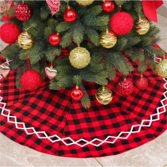 Kitcheniva Christmas Tree Skirt Lattice Pattern Rustic Farmhouse Decor 36" to 48" {3}
