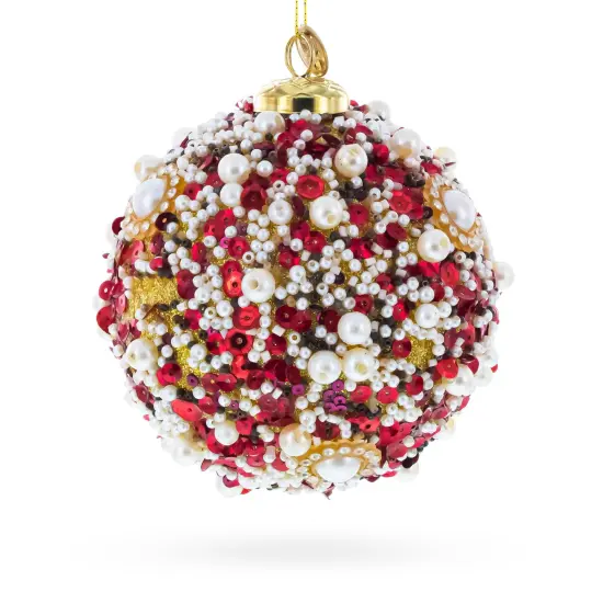 Luxury Pearl & Sequin Beaded Glass Christmas Ornament {3}