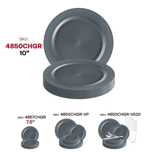 Matte Charcoal Gray Round Disposable Plastic Dinner Plates - 10" (120 Plates) {5}