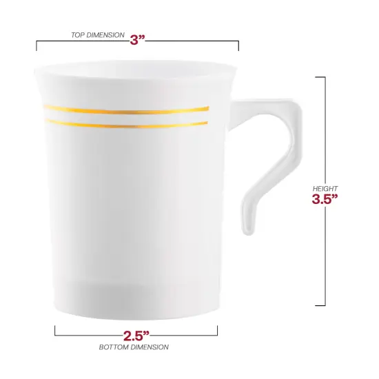 White with Gold Edge Rim Round Plastic Coffee Mugs - 8 oz. (120 Mugs) {3}