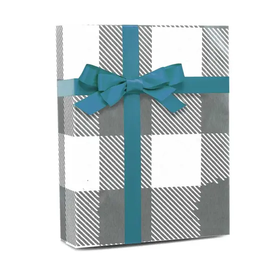 Plaid Christmas Wrapping Paper Silver Metal Lumberjack 26 ''x833 ' {2}