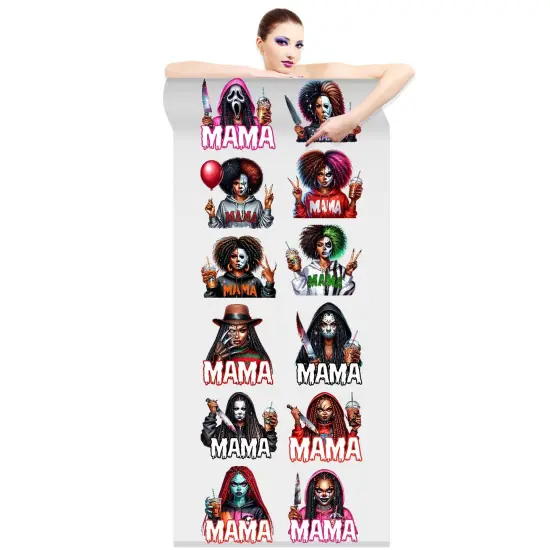 Black Horror Mama DTF Transfers 22x60 Direct-to-Film Gang Sheet - 12 Adult Prints Iron On Transfers {2}