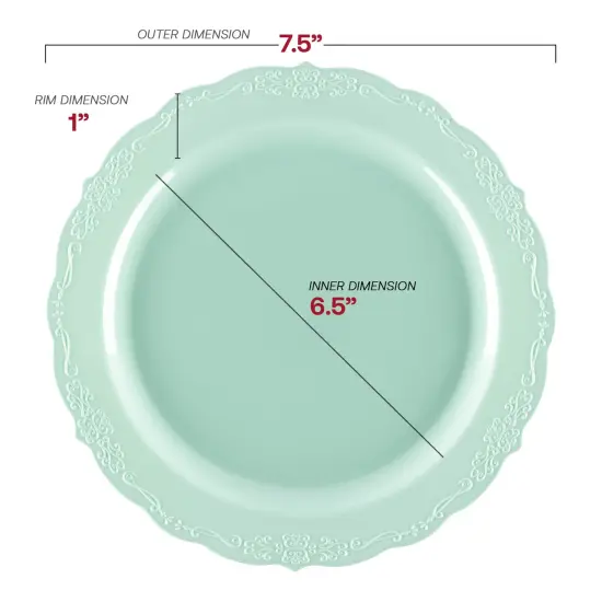 Turquoise Vintage Round Disposable Plastic Appetizer/Salad Plates - 7.5" (120 Plates) {3}