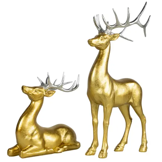 Northlight Standing and Sitting Reindeer Christmas Figures - Gold - Set of 2 {1}