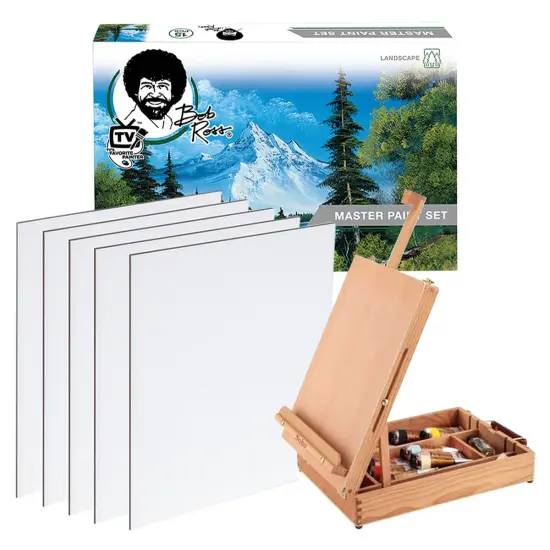 Master Artist Oil Paint Set Includes Wood Art Supply Carrying Case Sketchbox w/ Easel & 5-Pack 12x16 Canvas Panels For Painting Assorted {1}