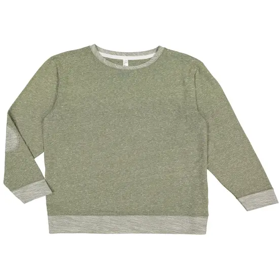 LAT&reg; Harborside Melange French Terry Crewneck with Elbow Patches MILTRY GRN MLNGE {1}