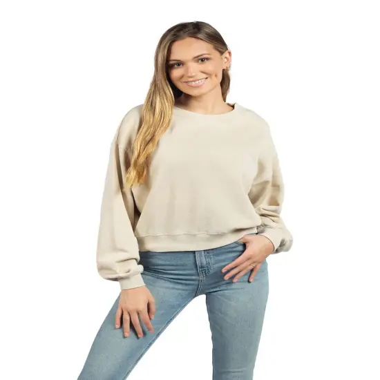 chicka-d &reg; Ladies Burnout Campus Crop Sweatshirt OATMEAL {1}
