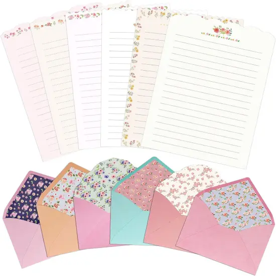 Stationary Paper and Envelopes Set, 24 PCS Writing Stationery Paper with 12 PCS Envelopes, Warm Floral Themed Envelope and Stationery Design for Invitations Gift Decorations Holiday Party {1}