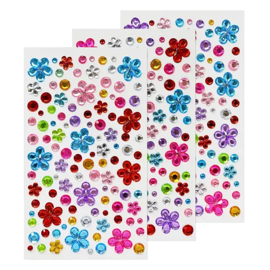Wrapables 327pcs Acrylic Self Adhesive Crystal Rhinestone Gem Stickers, DIY, Arts & Crafts Supplies (3 sheets), Flowers {1}