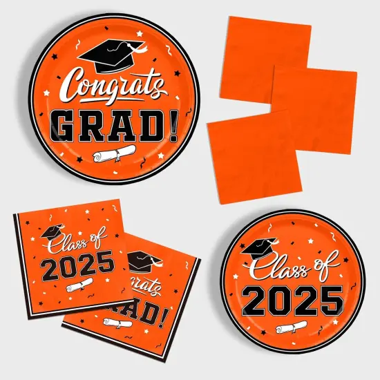Graduation Party Plates and Napkins Graduation Party Supplies Orange Disposable Paper Plates Luncheon Napkins Cocktail Napkins for Congrats Grad Party Decorations, Serve 50 {2}