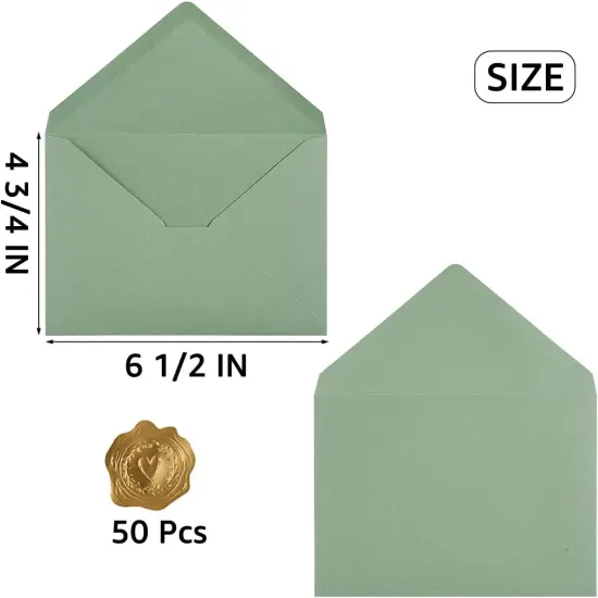 50 Pieces Sage-Green A6 Envelopes Greeting Card Envelopes 6 1/2 x 4 3/4 Inches for 4 x 6 Wedding Invitation Cards, Greeting Cards, Birthday Party Invitations {2}