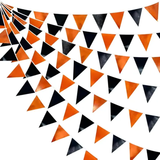 Black Orange Party Decoration Metallic Fabric Triangle Pennant Banner Flag Bunting Garland for Graduation Halloween Fall Autumn Thanksgiving Birthday Wedding Baby Shower Bridal Shower Party Supplies {5}