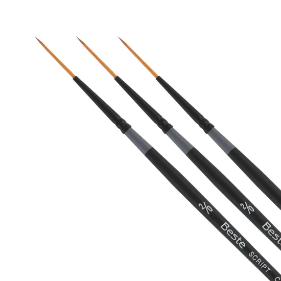 Creative Mark Beste Golden Taklon Script Liner #00 - 3 Pack Artist Paint Brush, Professional Watercolor Brushes, For Acrylic Painting, Short Handle, Sharp Edges, Hand-Tied & Shaped {1}