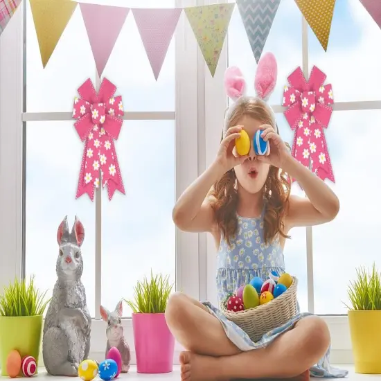 2PCS Wreath Bows Floral Pink Flower Bows for Wreath Easter Wreath Bows Easter Bows for Front Door {5}