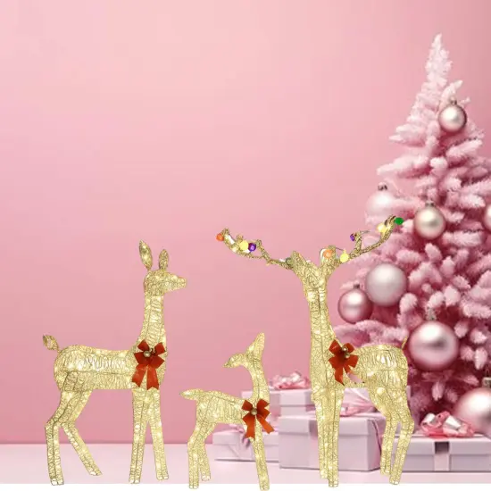 Large Iridescent Reindeer Trio with Lights for Christmas Front Yard Setup 52"+46"+29" {2}