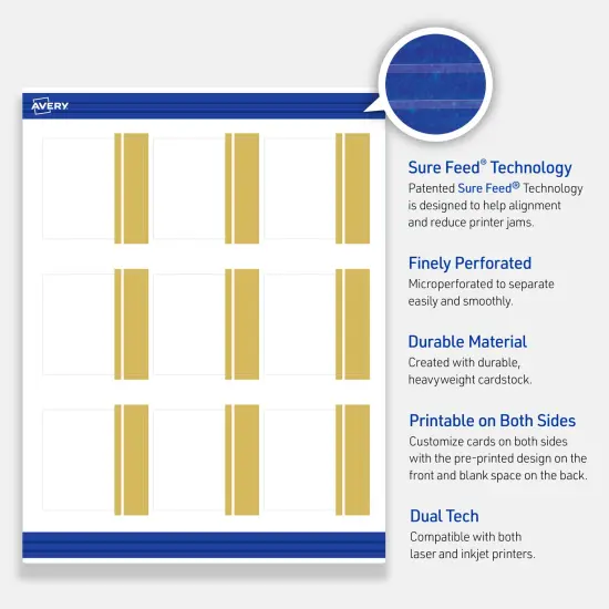 Avery Printable Square Cards, Gold Double-Dipped Edge, 2.5" x 2.5", Matte White Square Cards, Laser/Inkjet, 90ct, Great for Business Cards {3}