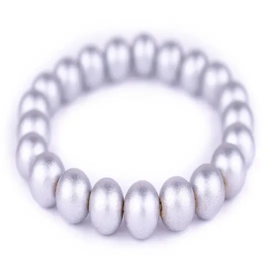 The Bead Chest Wood Stretch Bracelet, Silver - Stackable Beaded Jewelry, Unisex for Men & Women {1}