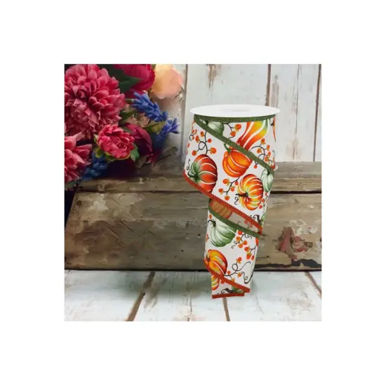 2.5" Pumpkins Bittersweet Ribbon: Moss Green (10 Yards) {3}