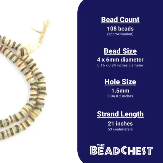 The Bead Chest Mala Meditation Beads - 108 Inlaid Prayer Beads for Yoga, Necklace, Jewelry (6mm, White Bone) {3}