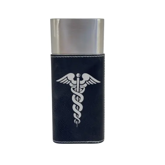 Cigar Case with Cutter - Pharmaceutical Caduceus Hermes - Leather Rustic/Silver {3}