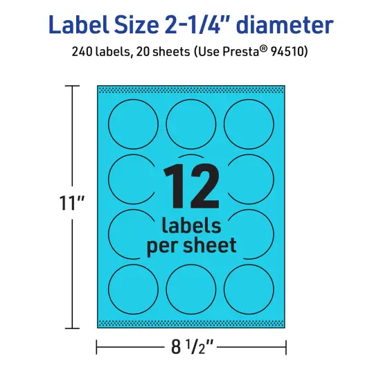 Avery Bright Blue Paper Labels, 2.25" Diameter Round {5}