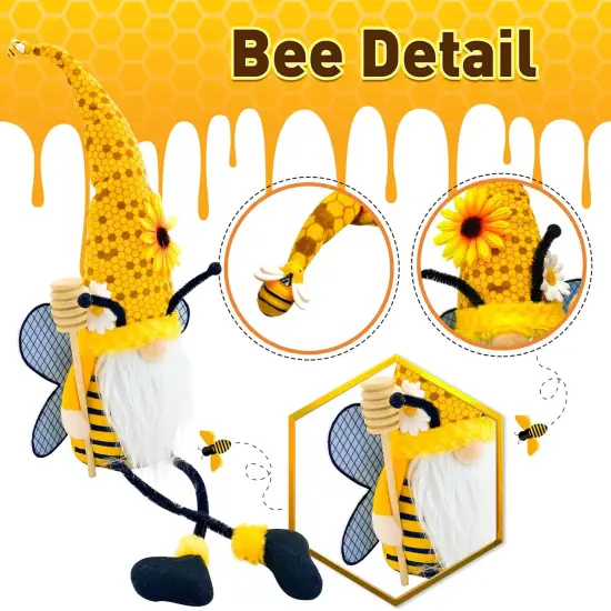 Spring Decorations for Home - Honey Bumble Bee Sunflower Plush Gnomes with Dangling Leg - Bee Decorations {4}