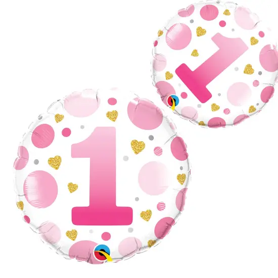 Age 1 Pink Dots 18 Inch Foil Mylar Balloon {2}