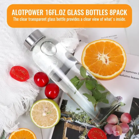 Set of 8 16oz Glass Water Bottles with Lids {2}