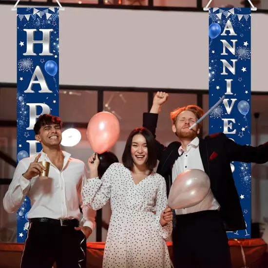 Happy Anniversary Door Banner Navy Blue and Silver Wedding Anniversary {3}