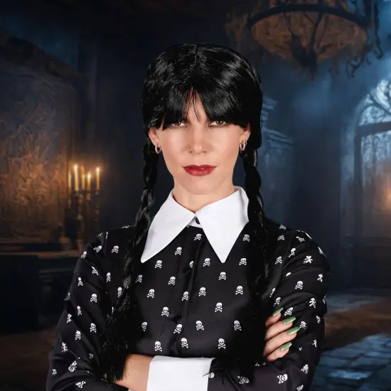 Gothic Girl Black Braided Black Adult Costume Wig {4}