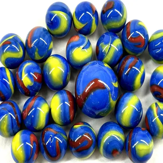 25 Glass Marbles MOLECULE Blue/Yellow/Red game Shooter Swirl {2}