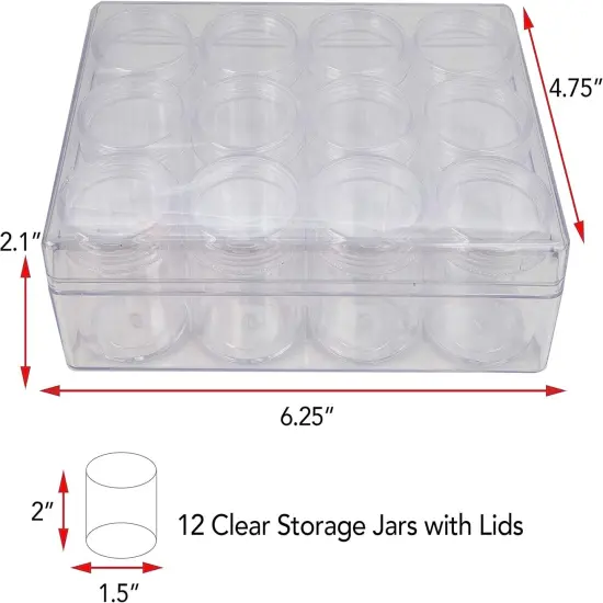 The Beadsmith Personality Case - Clear Storage Organizer Box, 6.25 x 4.75 x 2.1 inches - Includes 12 Small Containers with lids - 1.5 x 2 inches, Bead Holder {6}