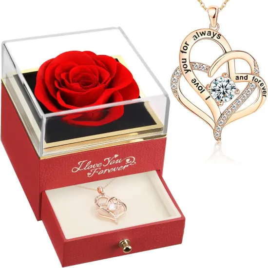 Forever Real Rose with Heart Necklace {2}