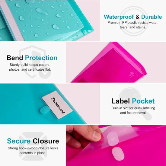 24 Pack Plastic Envelopes A4 Letter Size File Folders {2}