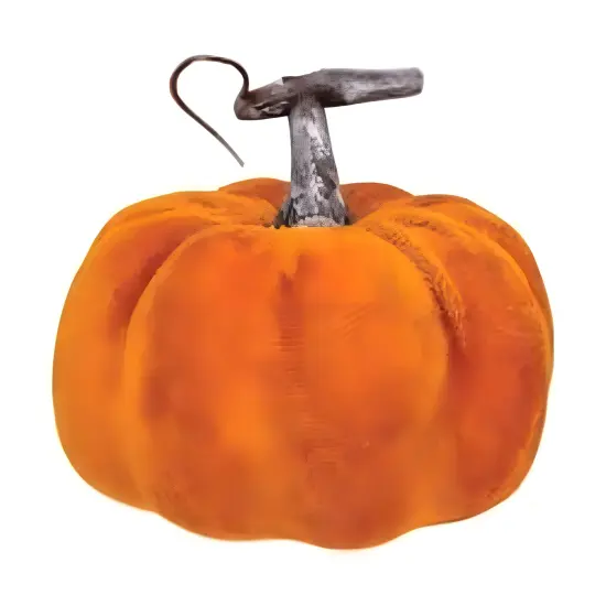 Velvet Pumpkin with Distressed Stem, Small Fall Accent Decor Orange {5}